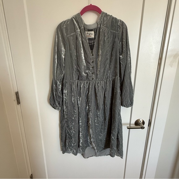 Anthropologie Holding Horses Velvet Shirt Dress | Silver | Size S - Picture 5 of 6